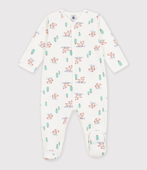 Babies' dog print fleece pyjamas white/multicolor