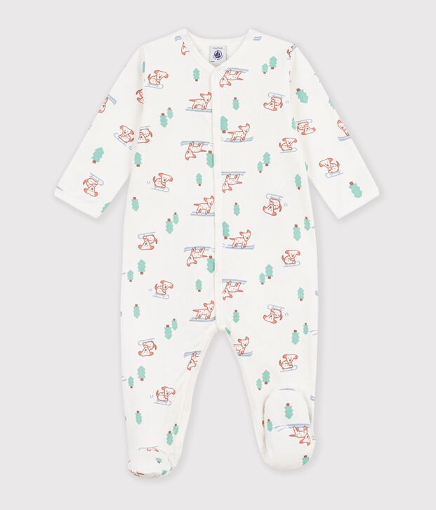 Babies' dog print fleece pyjamas white/multicolor