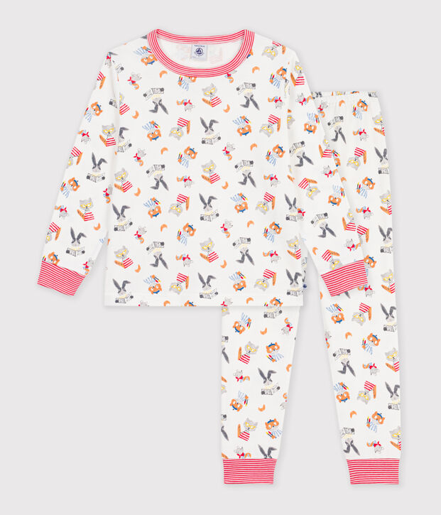 Children's pyjamas in cotton with an animal print white/multicolor