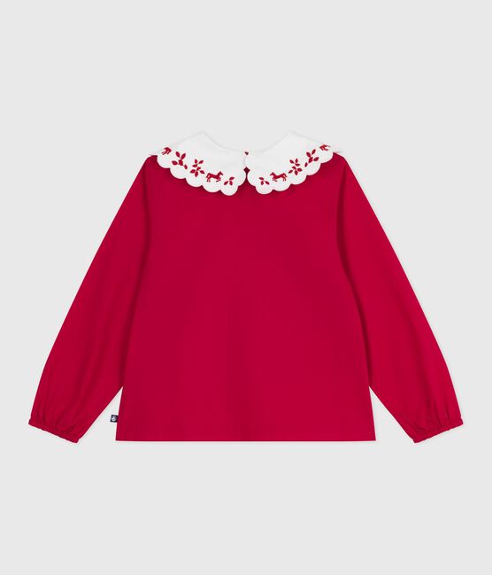 Children's long-sleeved printed cotton poplin blouse. TERKUIT red