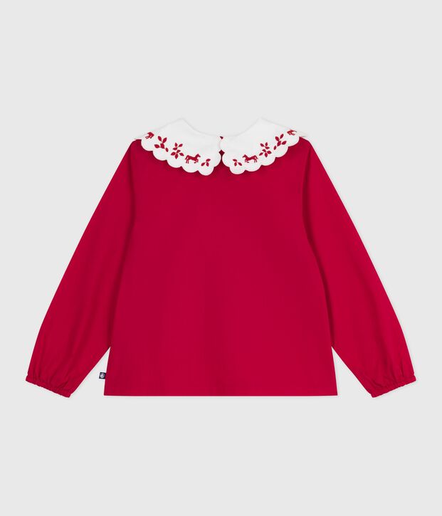Children's long-sleeved printed cotton poplin blouse. red