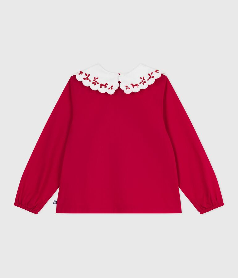 Children's long-sleeved printed cotton poplin blouse. red