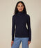 Women's iconic roll neck T-shirt in decorative rib knit SMOKING blue