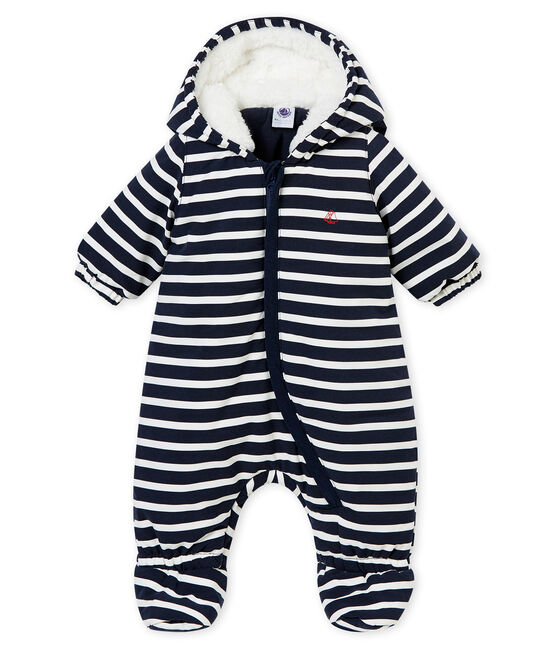 Baby Boys' Microfibre Snowsuit with Sailor Stripes SMOKING blue/MARSHMALLOW white