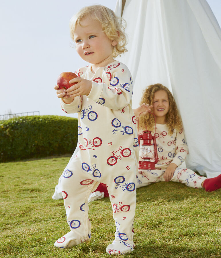 Babies' Bike Themed Cotton Sleepsuit Ecru/multicolor