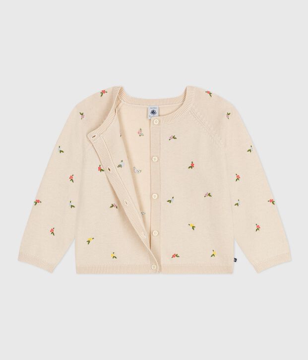 Children's wool and cotton cardigan with embroidered motifs Ecru/multicolor