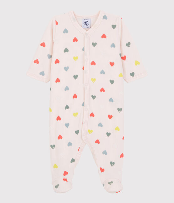 Baby Girls' Colourful Heart Pattern Velour Sleepsuit FLEUR pink/MULTICO white