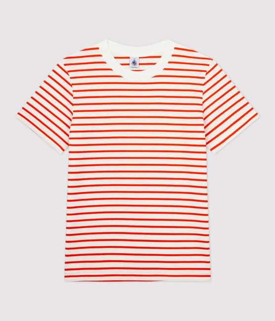 Women's Breton Stripe Cotton T-Shirt MARSHMALLOW white/CAROTTE