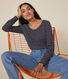 Women's Straight long-sleeved scoop neck T-shirt in slub jersey.