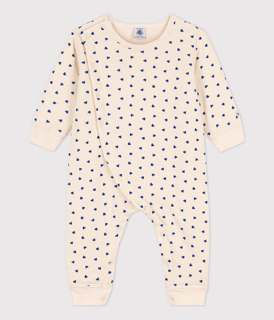 Babies' Heart Patterned Footless Cotton Sleepsuit AVALANCHE white/NEWBLEU