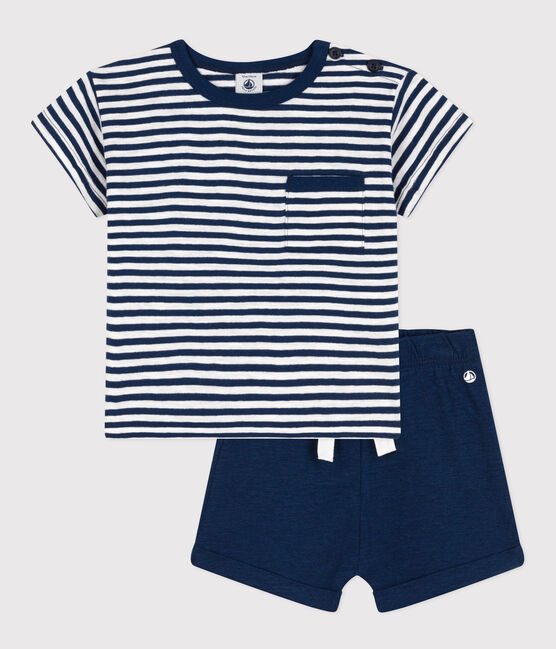 Babies' Slub Jersey and Cotton Outfit Set MEDIEVAL blue/MARSHMALLOW white