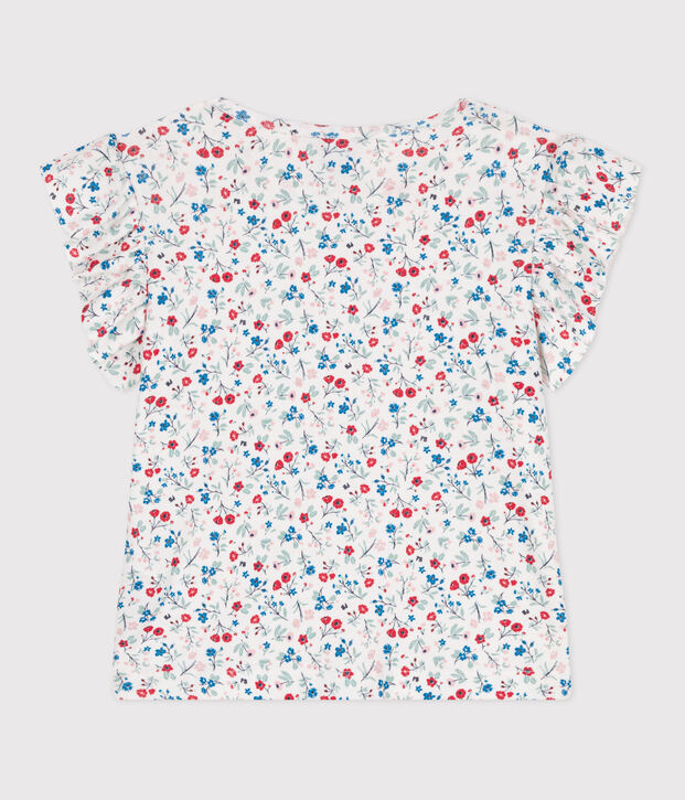 Children's short-sleeved floral cotton T-shirt white/multicolor