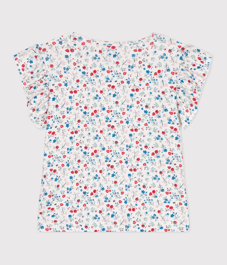 Children's short-sleeved floral cotton T-shirt white/multicolor