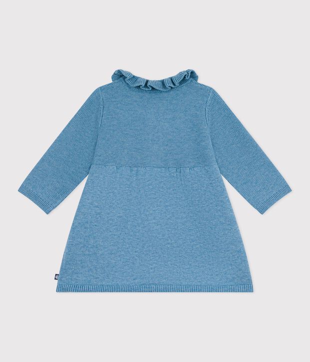 Babies' plain cotton and wool dress blue