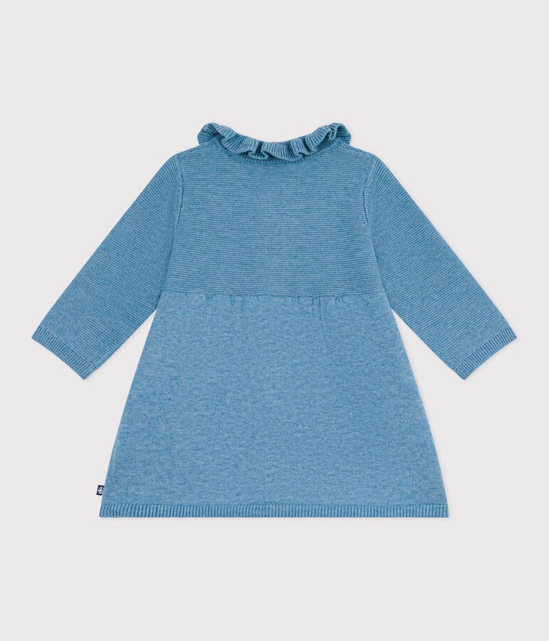Babies' plain cotton and wool dress blue
