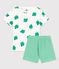 Boys' Palm Themed Organic Cotton Short Pyjamas MARSHMALLOW white/GAZON green