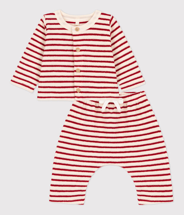 Stripy Cotton Terry Clothing - 2-Piece Set Ecru/red