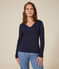 Women's plain long-sleeved iconic rib knit T-shirt SMOKING blue