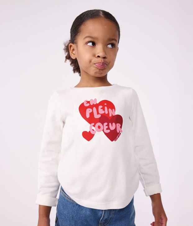 Children's long-sleeved heart-patterned T-shirt white