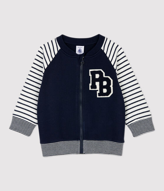 Babies' Fleece Baseball Jacket SMOKING blue/MARSHMALLOW white