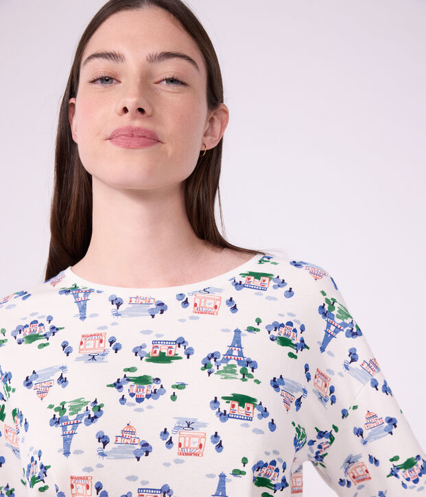 Women's Paris print cotton pyjamas white/multicolor