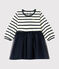 Baby Girls' Long-Sleeved Dual Material Dress COQUILLE beige/SMOKING blue