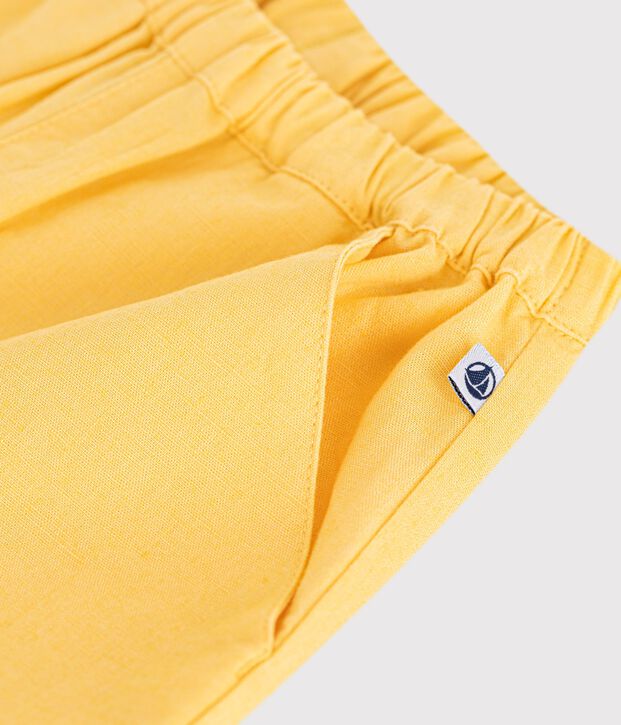 Babies' plain cotton/linen trousers yellow