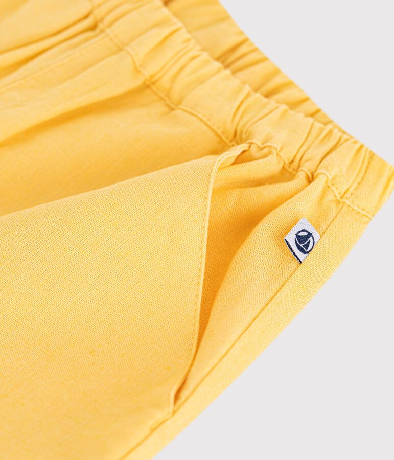Babies' plain cotton/linen trousers yellow
