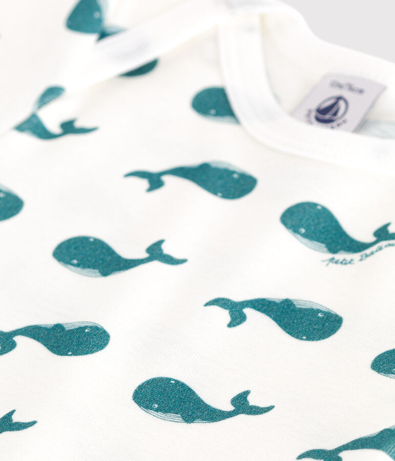 Babies' short-sleeved printed cotton body white/green