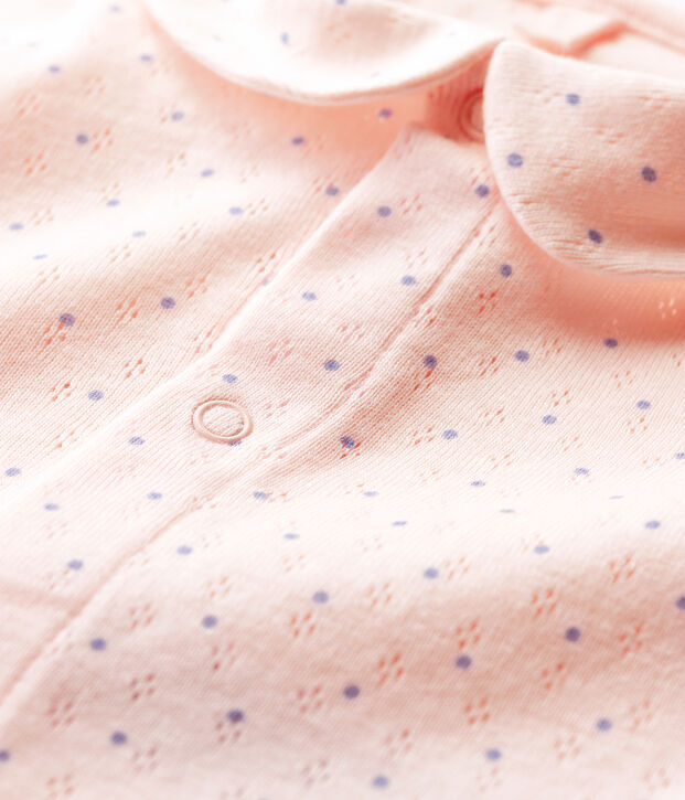 Baby Girls' Pink Short-Sleeved Organic Cotton Bodysuit with Collar pink/blue