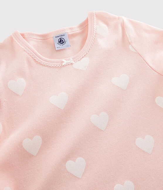Girls' Pink Heart Pattern Organic Cotton Pyjamas MINOIS pink/ECUME white