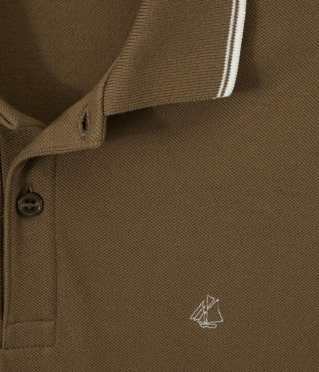 Men's polo in knit piqu&eacute; brown