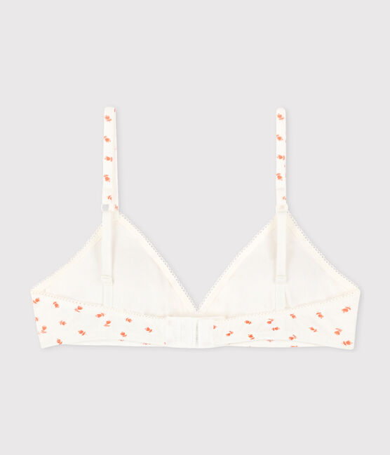 Girls' Flower Cotton and Elastane Padded Bra MARSHMALLOW white/MULTICO white
