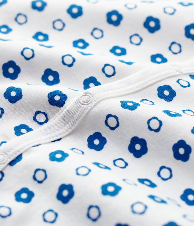 Babies' Retro Floral Footless Organic Cotton Sleepsuit white/blue