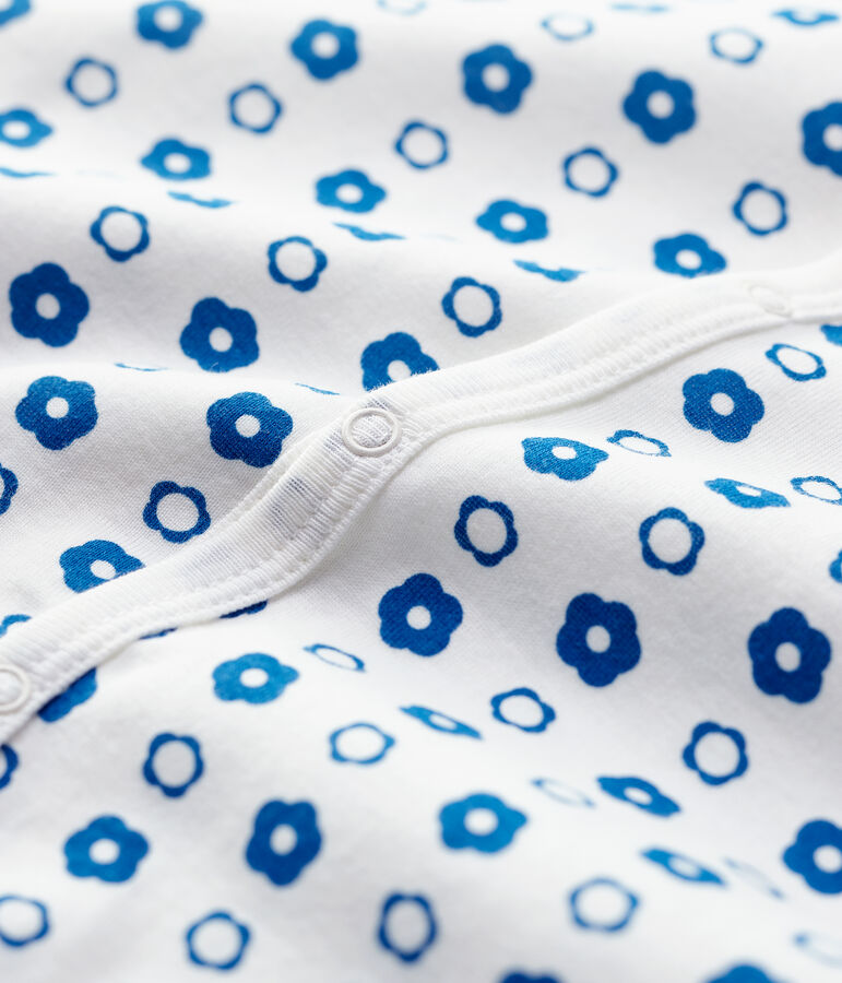 Babies' Retro Floral Footless Organic Cotton Sleepsuit white/blue