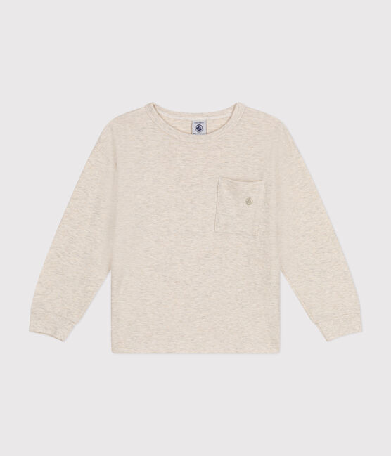 Boys' long-sleeved slub jersey T-shirt MONTELIMAR CHINE beige