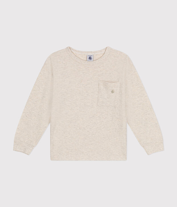 Boys' long-sleeved slub jersey T-shirt beige