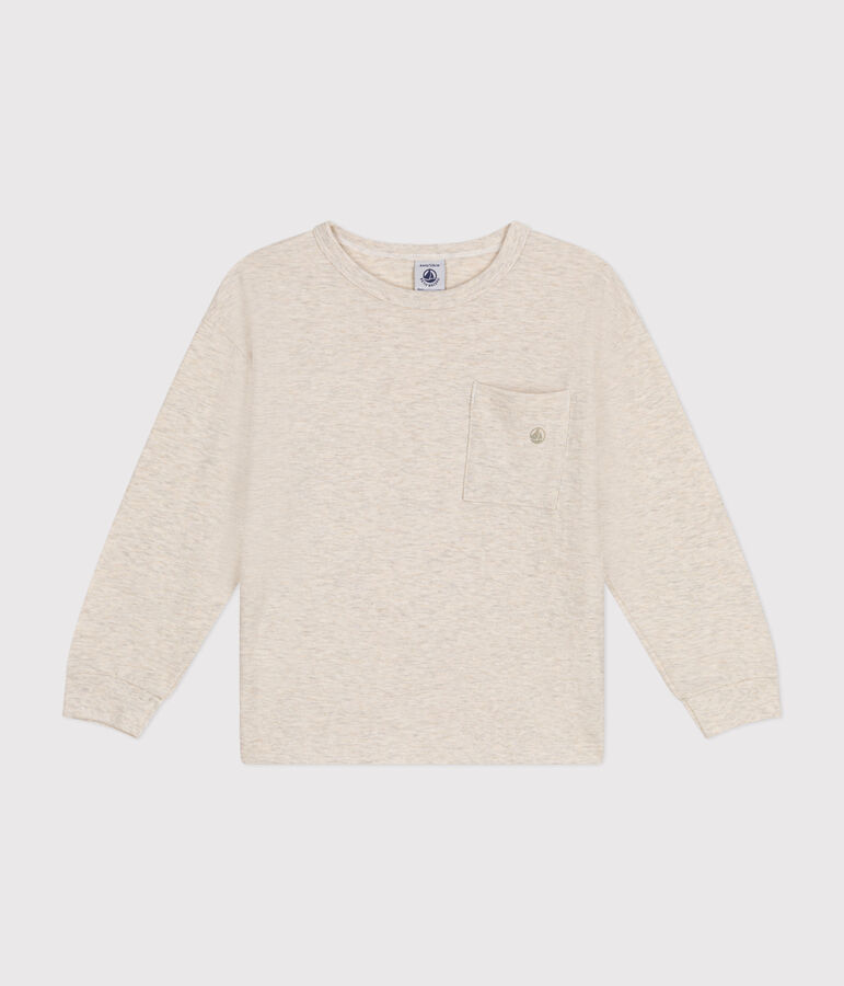 Boys' long-sleeved slub jersey T-shirt beige