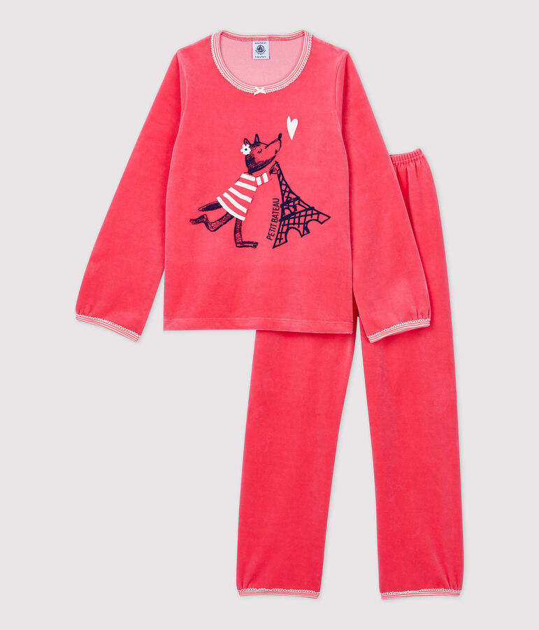 Girls' Pink Cub Motif Velour Pyjamas pink