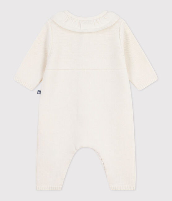 Babies' knitted playsuit with a collar and "P'tit Cœur" embroidery MARSHMALLOW white