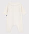 Babies' knitted playsuit with a collar and "P'tit Cœur" embroidery MARSHMALLOW white