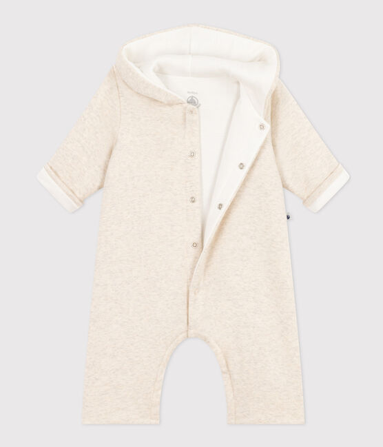 Babies' Quilted Cotton Hooded Jumpsuit MONTELIMAR CHINE beige