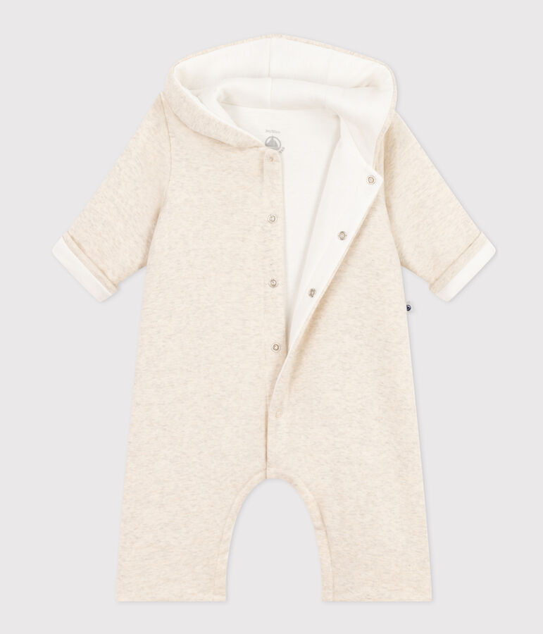 Babies' Quilted Cotton Hooded Jumpsuit beige