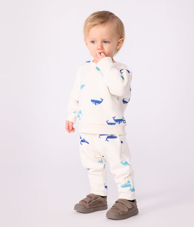 Babies' sweatshirt and trousers set in whale-print cotton Ecru/multicolor