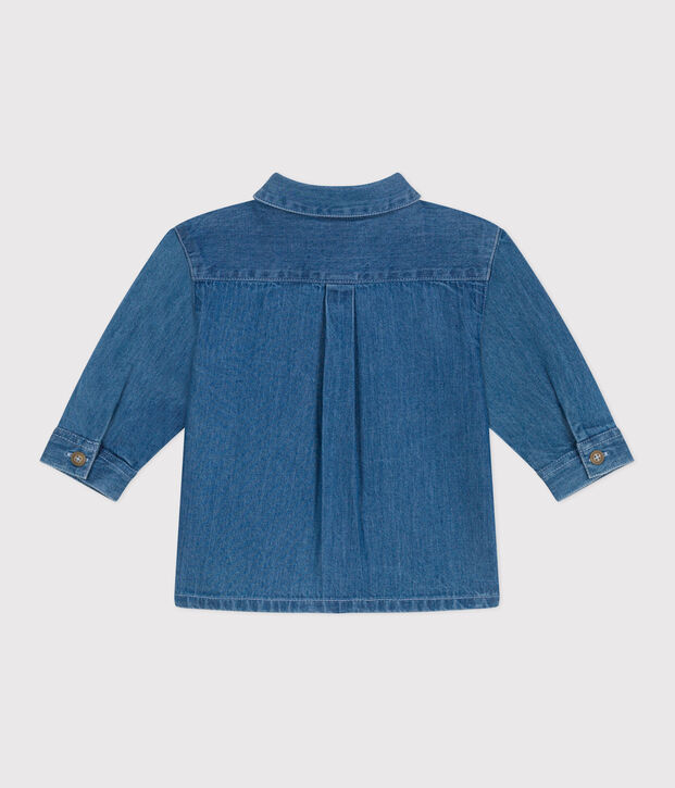 Babies' plain denim shirt blue
