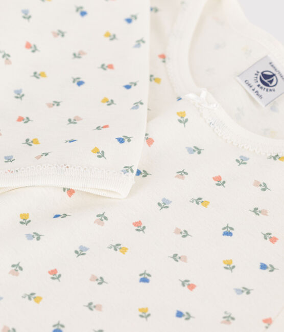 Girls' Floral Cotton Pyjamas MARSHMALLOW white/MULTICO white