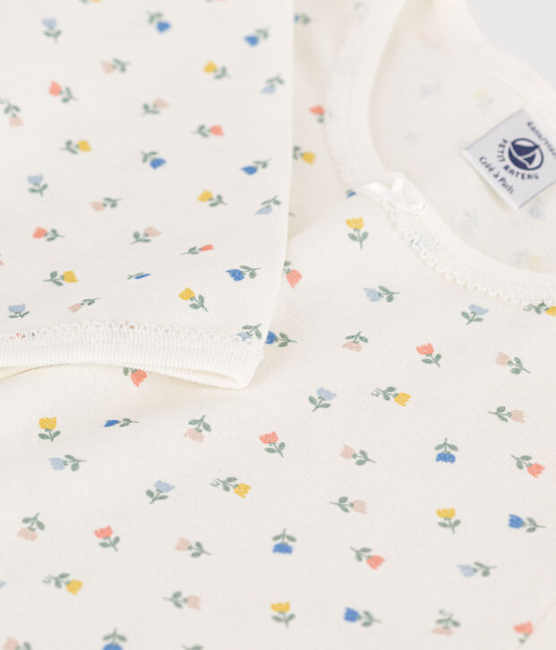 Girls' Floral Cotton Pyjamas white/multicolor