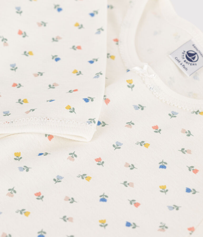 Girls' Floral Cotton Pyjamas white/multicolor