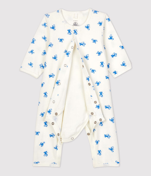 Babies' Footless Organic Cotton Bodyjama white/blue