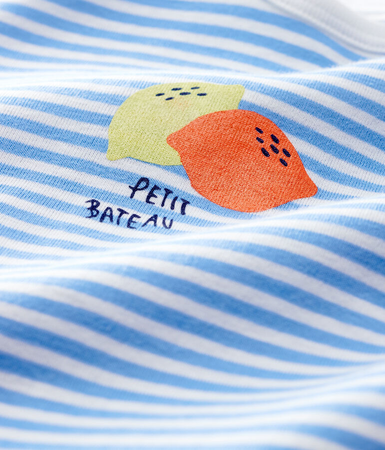 Babies' Blue Striped Fruit Cotton Sleepsuit blue/white